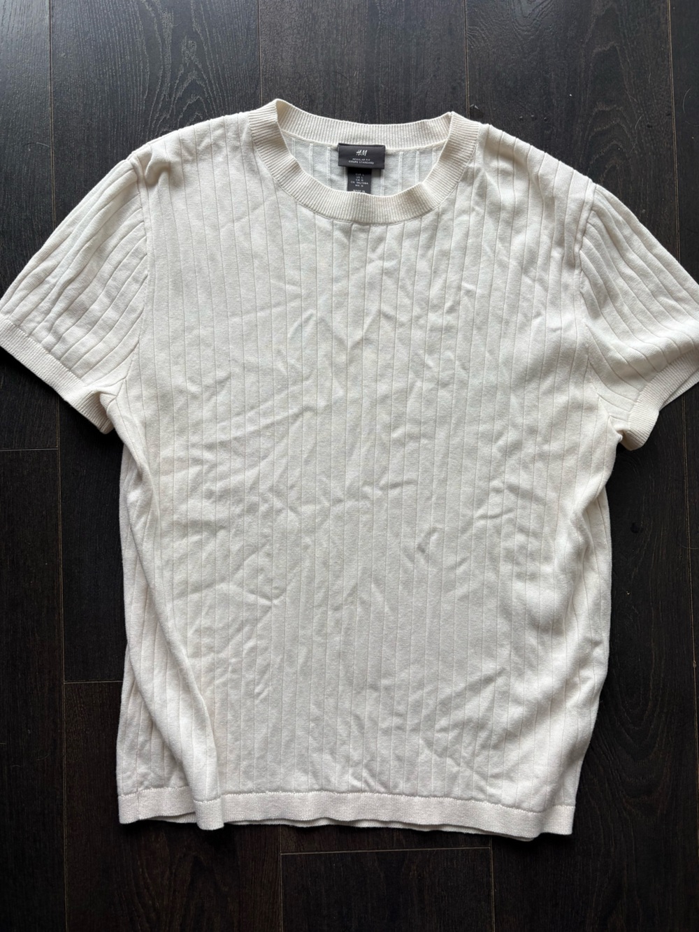 H&M Men’s Cream Ribbed Short-Sleeve Knit Tee